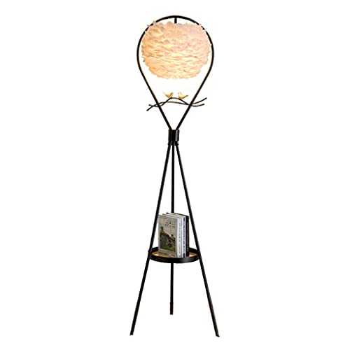 LIUHUI floor lamps for bedroom Black Tripod Floor Lamp Modern Standing Lamp With Clear Glass Shelf & Grey Or White Feather Lamp Shade Floor Lamps For Bedroom floor lamps for living room modern