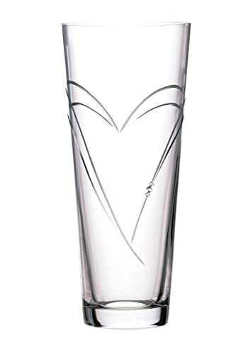 DIAMANTE Heart in Heart Hand Cut Crystal vase with Swarovski Crystals 30cm Tall Vase