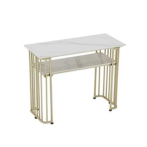 Dressing Table, Marble Storage Table Office Book Room Reception Room Workbench Dining Room Metal Dining Table(Size:80 * 45 * 78CM,Color:A)