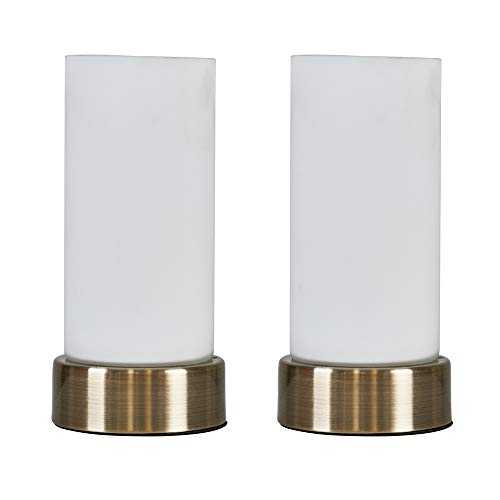 Pair of - MiniSun Modern Antique Brass Cylinder Bedside Touch Table Lamps with a Frosted White Glass Shade