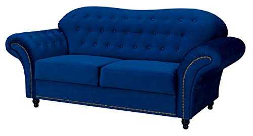 Sofas and More Lyon Chesterfield Style French Velvet fabric 3 + 2 seater sofa Armchair Blue Silver Grey (Blue, 2 Seater)