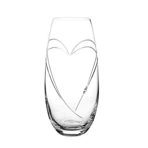DIAMANTE Heart in Heart hand Cut Crystal Barrel Vase with Swarovski Crystals 25cm