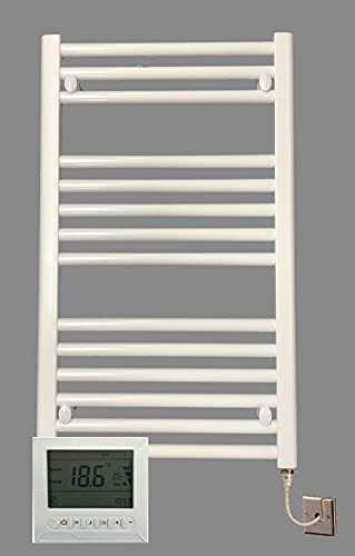 Greenedhouse Milano WHITE Flat Electric Towel Rail W400mm x H800mm Flat Electric Towel Radiator With Timer