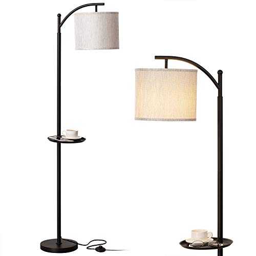 MODAIS Tall Lamps for Living Room with Convenient Tray-Table, Metal Floor Lamp Weighted Lamp Base and Build in Simple Foot Switch Easy to Turn Off, PLS Premium Textured Shade for Bedroom