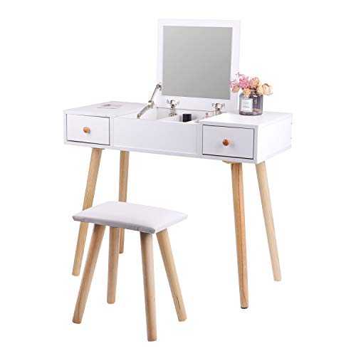 Girls Dressing Tables with Mirror and Stool, Vanity Table for Girls Women Bedroom,Make Up with Large Storage Space Drawers (1 Mirror + 2 Drawer)