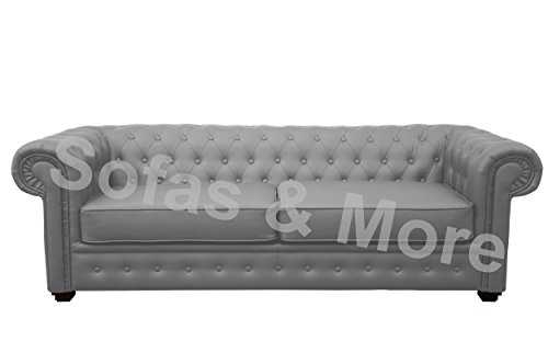 Chesterfield Style Venus Sofa Bed 3 Seater 2 Seater Black Cream Brown Red Faux Leather (3 Seater, Grey)