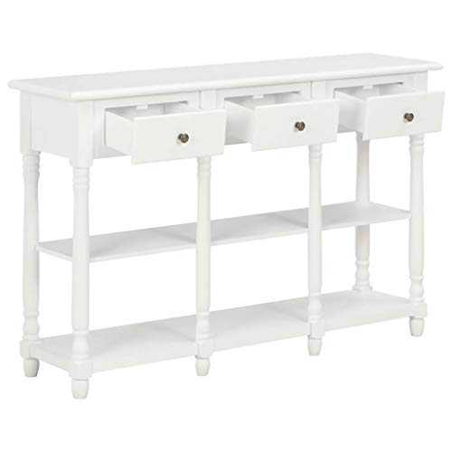 Console Table with 2 Shelves and 3 Drawers for Living Room/Living Room, MDF Top and Solid Pine Wood Legs, 120 x 30 x 76 cm, White