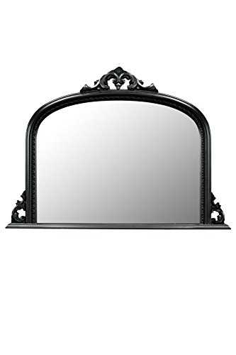 BLACK Overmantle Mirror With Elegant Ornate Frame complete with Premium Quality Pilkington's Glass - Overall Height: 36inches (92cm) Overall Width : 50inches (127cm)