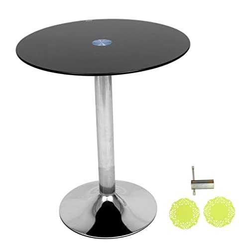 NUOBESTY 1 PC Counter Office Pole Small Simple Modern Tempered Economical Round Home Black Bay Use Fashion Indoor Bar Dining Stylish Glass Steel Table Window Minimalist Convenient