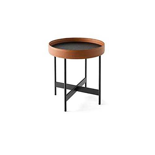 Accent Table Nightstand Bedroom Small Coffee Table Small Apartment Living Room Bedroom Metal Leather Tea Side Corner Table Small Table (Color : A)