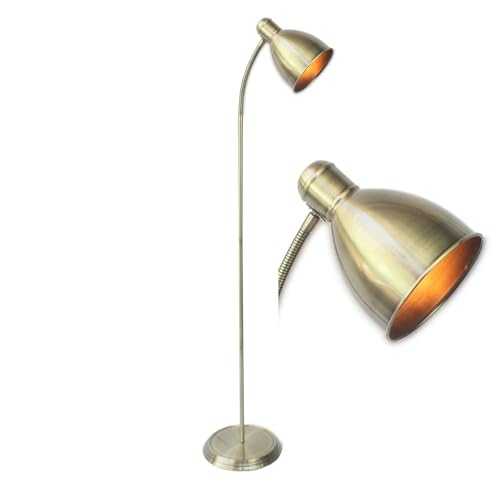 Antique Brass Floor Lamp or Reading Light, Classic Adjustable Flexi Arm Design, 137cm Height, LED Compatible
