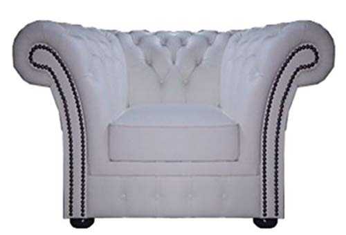 Casa Padrino Chesterfield Genuine Leather Armchair White 110 x 90 x H. 80 cm - Luxury Collection