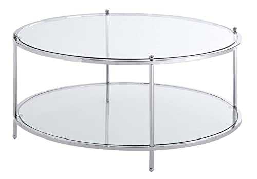 Convenience Concepts 134036 Royal Crest 2-Tier Round Coffee Table, Clear Glass/Chrome Frame