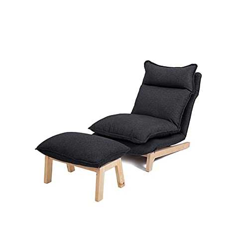 XYJHQEYJ Sofa Beds Folding Sofas Chair 2-Piece Set, Linen Fabric Corner Sofa Armchair Reclining Footstool, 5 Gear Adjustable Backrest (Color : Black)
