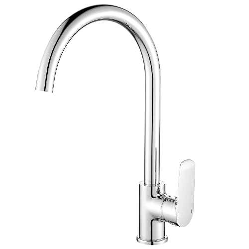 Hoomtaook Kitchen Taps Mixer Single Handle Stainless Steel 360° Rotatable Hot and Cold Kitchen Sink Faucets Chrome Finished Brass Body with Adapter for 3/8" and 1/2"