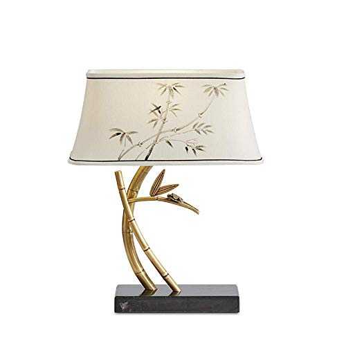 LHQ-HQ Table Lamp Modern Chinese Living Room Designer Creative Minimalist Study Lamp Bamboo Shadow Brass Fabric Bedroom Bedside Table Lamp