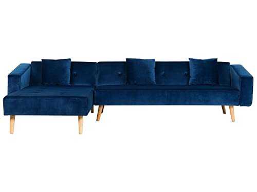 Velvet Right Hand Corner Sofa Bed Navy Blue Buttoned Sleeper Vadso
