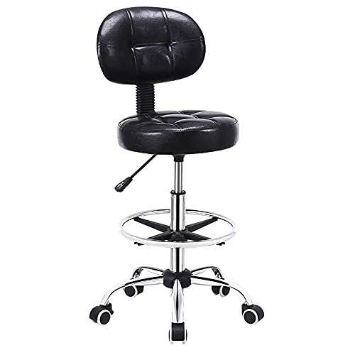 YOFXZGR Bar Stool on Wheels with Back Support, 360° Swivel Chairs, Height Adjustable Stool 58-70cm Chair Raisers, PU Leather Barber Chair, Salon Chair for Pub Hair Salon SPA Counter (Black)