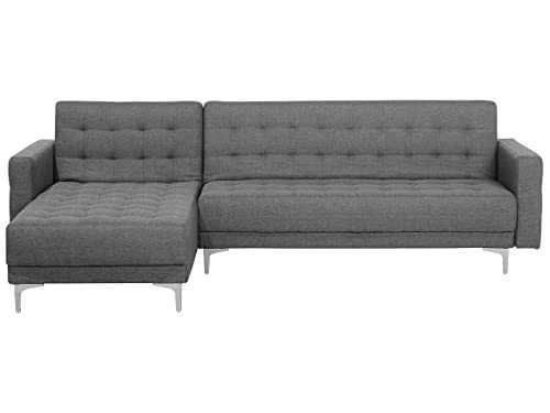 Modular Right Hand L-Shaped Corner Sofa Bed Light Grey Fabric Tufted Aberdeen