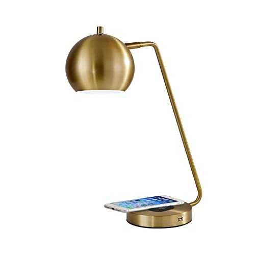 Adesso 5131-21 Emerson Desk Lamp Wireless Charging, 7W LED, 5W QI, USB Port, Indoor Lighting Lamps
