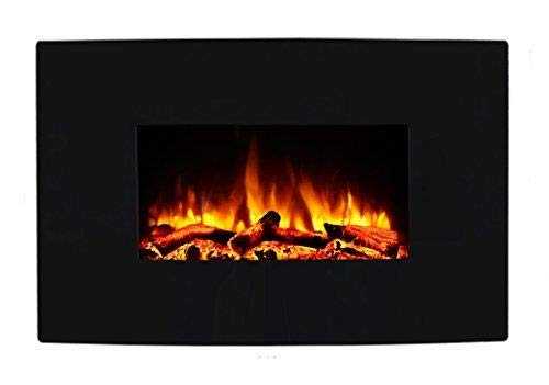 Endeavour Fires Egton Wall Mounted Electric Fire, Black Curved Glass, 1&2kW, 7 day Programmable remote control (W 910mm x H 580mm x D 180mm)