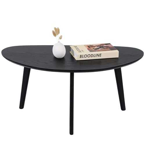 FIRMINANA Small Black Oval Coffee Table for Living Room,Mid Century Modern Coffee Table,Black,18.9" D x 33.47" W x 15.75" H