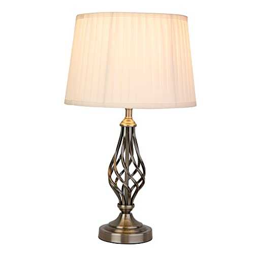Queenswood Traditional Twist Table Lamp / Antique Brass / Ivory Pleated Shade