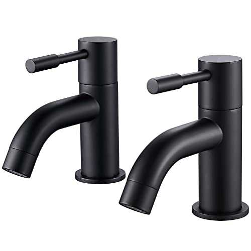 Basin Taps Pair, NewEast Modern Black Bathroom Sink Tap Pillar Taps, Twin Hot and Cold Wash Basin Tap