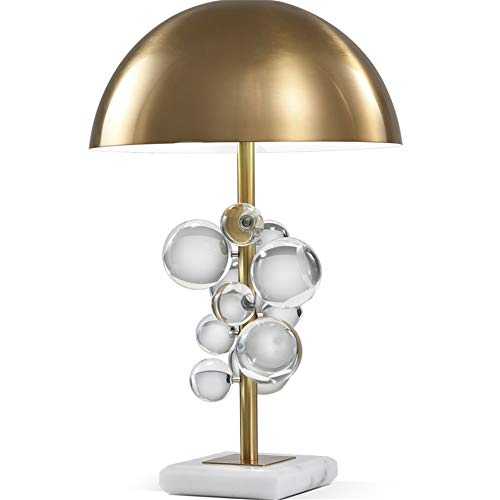 Desk Lamp Study Office Modern Creative Bedroom Bedside Reading Lamp E27 Double Head Acrylic Transparent Round Ball Painted Brass Wrought Iron Table Lamp with Marble Base