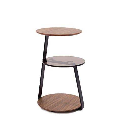 Amazon Brand - Rivet 3-Tier End/Side Table, 39 x 39 x 58cm, MDF with Walnut Veneer/Brown Tempered Glass