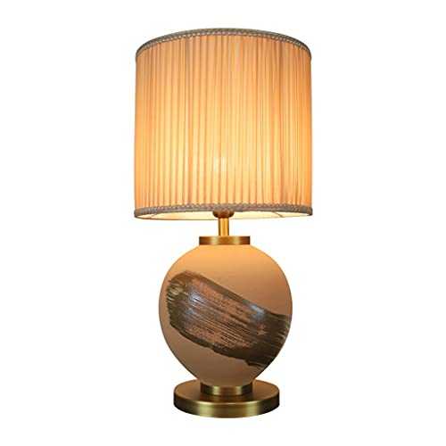 luckxuan Table Lamp Chinese Antique Ceramic Table Lamp Bedroom Matte Art Bedside Lamp Living Room Study Dining Room Decorative Table Lamps Copper Base Bedside Lamps (Size : B)