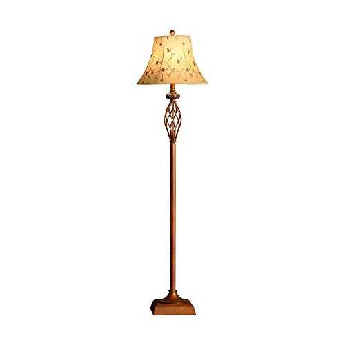 Floor Stand Lights - Living Room Bedroom Floor Lamp Country Retro Standing Light Remote Control Dimmable Modern Pole Luminaire - Design Fixture Lighting (Color : Embroidery-Warm Light Foot Switch)
