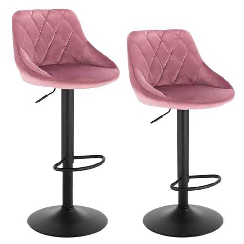 WOLTU Bar Stools Pink Bar Chairs Breakfast Dining Stools for Kitchen Island Counter Bar Stools Set of 2 pcs Velvet Exterior, Adjustable Swivel Gas Lift, Steel Footrest & Base