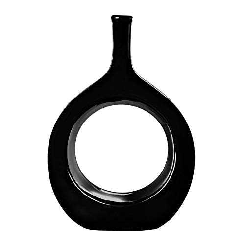 Black Small Ceramic Flower Vase for Home Decor Modern Geometric Vase for Living Room Bedroom Dining Table (Black, 10 Inch)