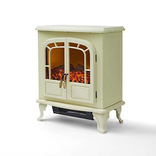 Warmlite WL46019C Wingham 2-Door Portable Electric Fire Stove Heater with Realistic LED Flame Effect, Adjustable Thermostat, Overheat Protection, 2000 W, Crème