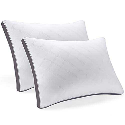 Bedding Sleeping Pillows 2 Pack: Soft Neck Pain Orthopedic Bed Pillow with Microfiber Filling for Stomach Back & Side Sleepers Standard Luxury Hypoallergenic Hotel Quality Pillow Washable Pillowcase