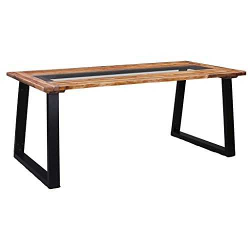 Brown and black Solid acacia wood with an oil finish, glass, powder-coated metal Furniture Kitchen Dining Room TablesDining Table 180x90x75 cm Solid Acacia Wood and Glass
