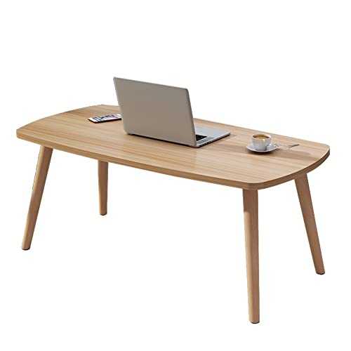 Coffee Table, Oval Sofa Side Table Solid Wood Table and Leg Leisure Table 80/100cm Wide Japanese- Style Sitting Table Living Room/Balcony/Study Room (Natural square)