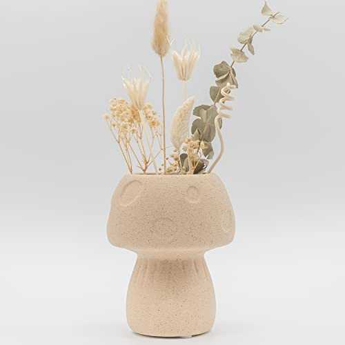 Mushroom Decor Vase Textured Sand Handmade Ceramic Trendy Retro Flower Vase Indoor Plant Pot Succulent Planter Modern Boho Cottagecore Room Decor Cute Vintage Aesthetic Home Decor Ornament Gift