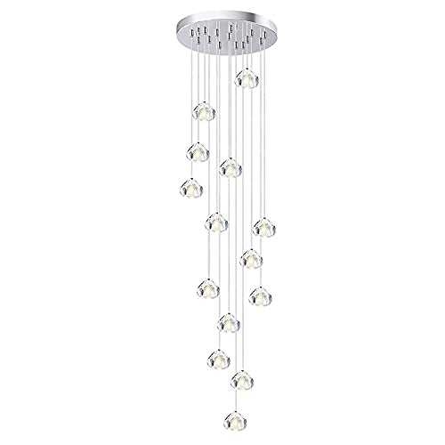 Crystal Chandelier LED Modern Pendant Light,Raindrop Ceiling Light Crystal Ball Lighting Fixture Lights for Staircase Living Room Hotel Hallway Foyer Entryway Customizable(Round) ( Color : 14 heads )