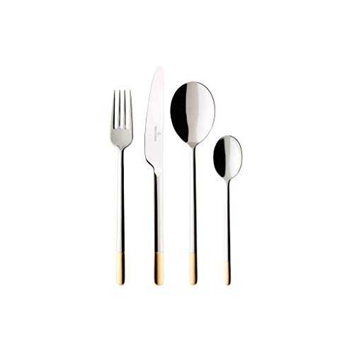 Villeroy & Boch Ella Service, 24 Pieces, Exclusive Stainless Steel Cutlery Leaf Appliqué for 6 People, Partially Gold Plated, Dishwasher Safe