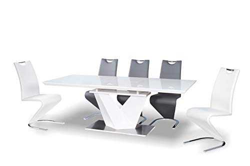Alaras III White High Gloss and White Glass Extendable 160-220 cm Dining Table
