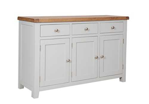 Classically Modern Dorset French Grey Painted Oak & Pine 3 Door Sideboard Cupboard Cabinet Living Room Furniture