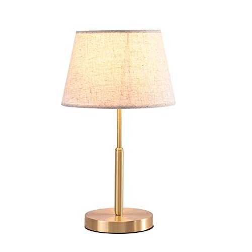 NAMFHZW Simplicity Fabric Shade Home Table Lamp E27 1-light Brushed Brass Bedside Desk Lamp Study Eye-caring Reading Lights Modern Nightstand Living Room Lighting Fixture H17.73in
