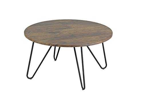 ASPECT Happer Round Wooden Coffee Table with Hairpin Legs (Vintage/Black, 80 Dia x 42(H) cm)