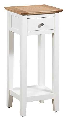 Hallowood Clifton Wooden 1 Drawer Small Compact Console/Hall/Side/End/Plant/Telephone/Flower/Bedside Stand Cream Nightstand, White Painted Body with Light Oak Top, CLF-CON350