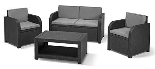 Keter Modena Garden Furniture Lounge Set, Graphite with Grey Cushions, 59 x 124 x 80 cm