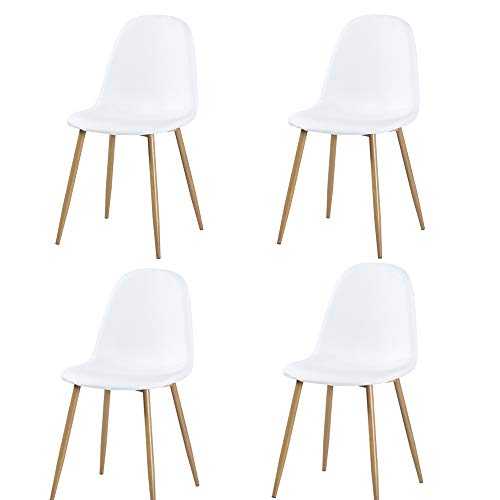 OUNUO Set of 4 Dining Chairs Modern Fabric Cushion Seat Chair with Metal Legs Retro Mid Century Armless Chairs for Dining Room,Kitchen,Bedroom,Living Room,Restaurants,Cafe (White)