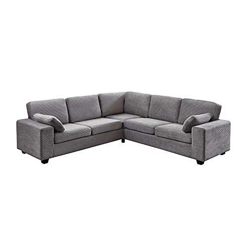 Panana 4 Seater Sofa L Shaped Corner Sofa Jumbo Cord Chenille Fabric Sofa Couch for Living Room Lounge Office Home Furniture, with 2 Free Cushions (Chenille Fabric Gray)