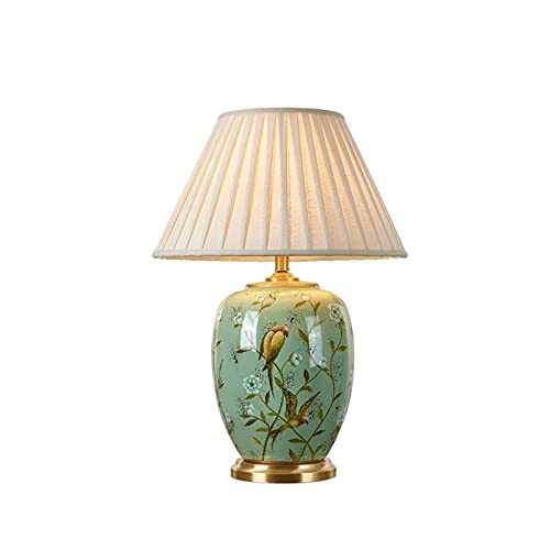 XYJHQEYJ Table Lamps for Living Room Modern, Bedroom Bedside Ceramic Desk Lamps, Brass Base Fabric Shades Decorative Lighting,